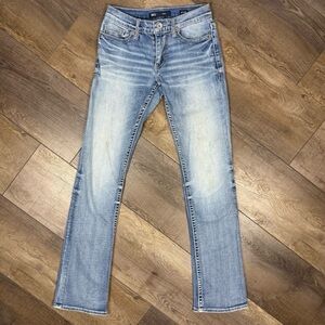 BKE Aiden Buckle Jeans 27x34 Light Wash Stretch Bootcut Denim